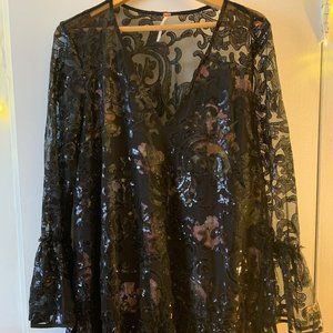 Free People Sequin Overlay Floral Dress